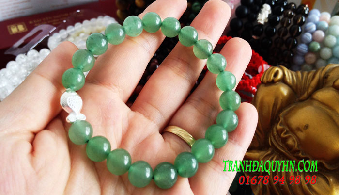 vòng tay đá thạch anh xanh mix charm bạc